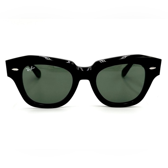 Ray-Ban State Street Sunglasses Black RB2186 Green Lens 49mm 901/31 - Picture 11 of 13
